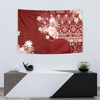 Tonga Ngatu Motifs Tapestry With Coat Of Arms Red LT05 - Polynesian Pride