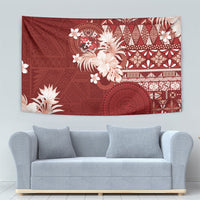 Tonga Ngatu Motifs Tapestry With Coat Of Arms Red LT05 - Polynesian Pride