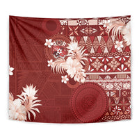 Tonga Ngatu Motifs Tapestry With Coat Of Arms Red LT05 - Polynesian Pride