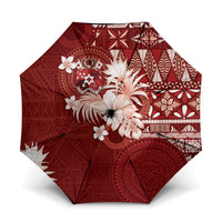 Tonga Ngatu Motifs Umbrella With Coat Of Arms Red LT05 One Size Folded 11.42 inch Opened Diameter 37.4 inch Red - Polynesian Pride