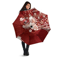 Tonga Ngatu Motifs Umbrella With Coat Of Arms Red LT05 - Polynesian Pride