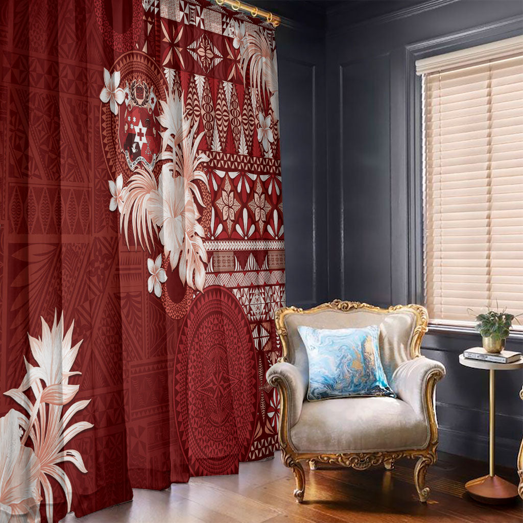 Tonga Ngatu Motifs Window Curtain With Coat Of Arms Red LT05 - Polynesian Pride
