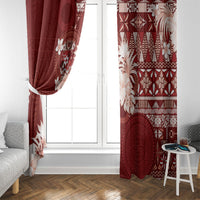 Tonga Ngatu Motifs Window Curtain With Coat Of Arms Red LT05 - Polynesian Pride