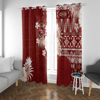 Tonga Ngatu Motifs Window Curtain With Coat Of Arms Red LT05 With Grommets Red - Polynesian Pride