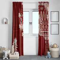 Tonga Ngatu Motifs Window Curtain With Coat Of Arms Red LT05 - Polynesian Pride