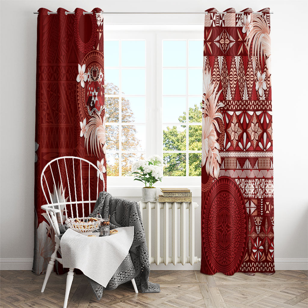 Tonga Ngatu Motifs Window Curtain With Coat Of Arms Red LT05 - Polynesian Pride