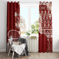 Tonga Ngatu Motifs Window Curtain With Coat Of Arms Red LT05 - Polynesian Pride