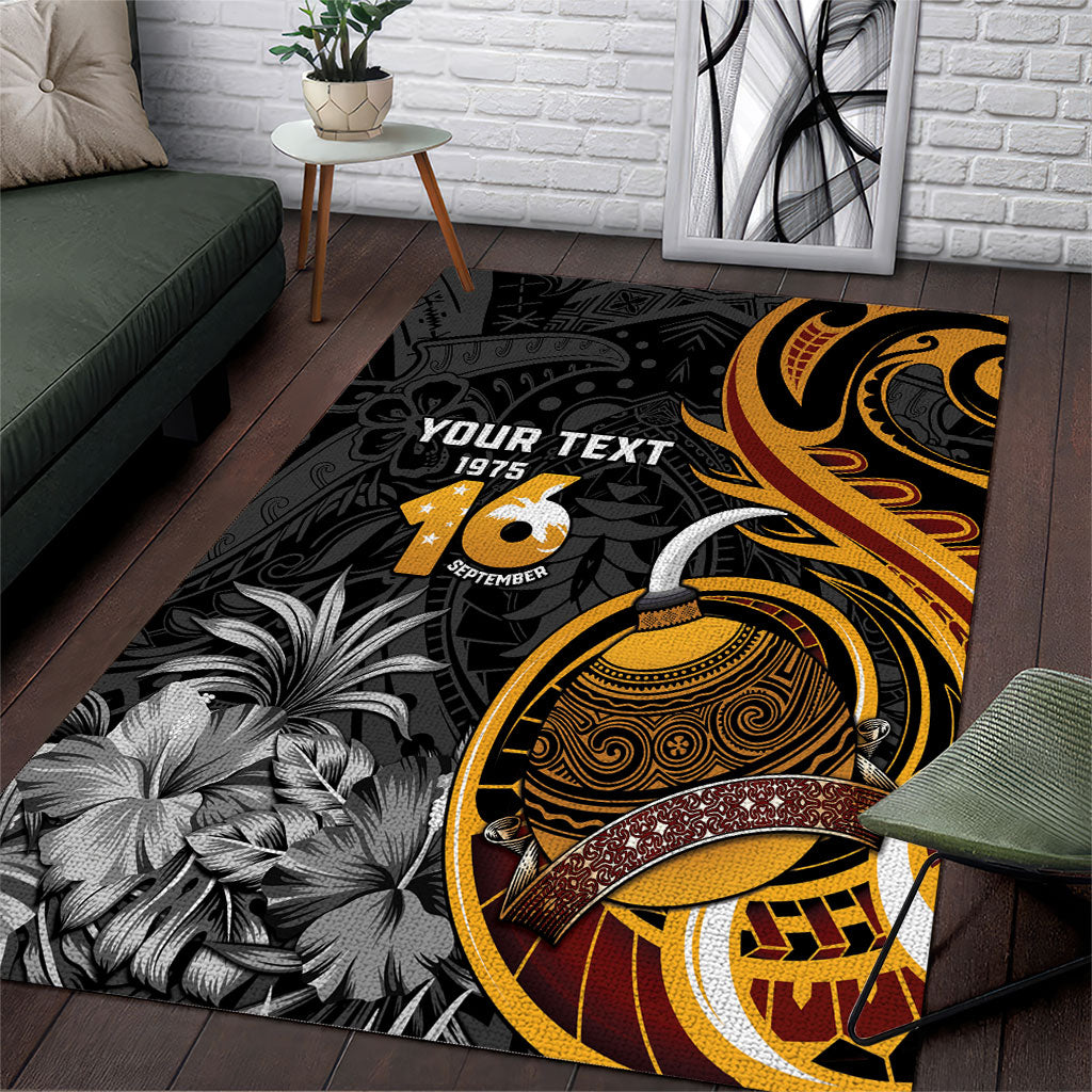 Personalised Papua New Guinea Area Rug Happy Independence Day LT05 Black - Polynesian Pride