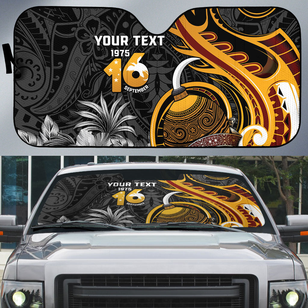 Personalised Papua New Guinea Auto Sun Shade Happy Independence Day LT05 Black - Polynesian Pride