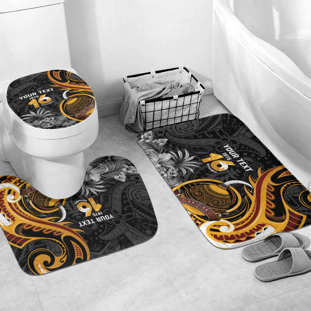 Personalised Papua New Guinea Bathroom Set Happy Independence Day LT05 Mat Set Only (3 pcs) One Size Black - Polynesian Pride