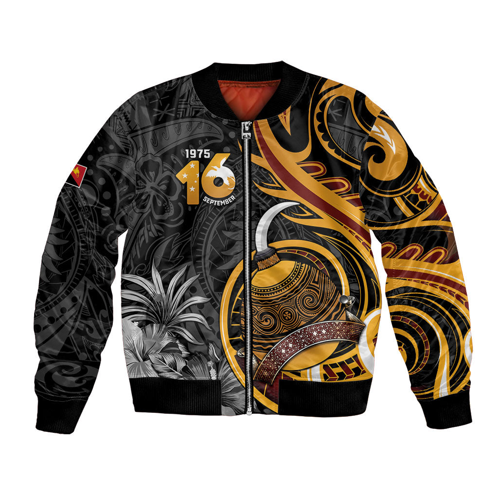 Personalised Papua New Guinea Bomber Jacket Happy Independence Day LT05 Unisex Black - Polynesian Pride