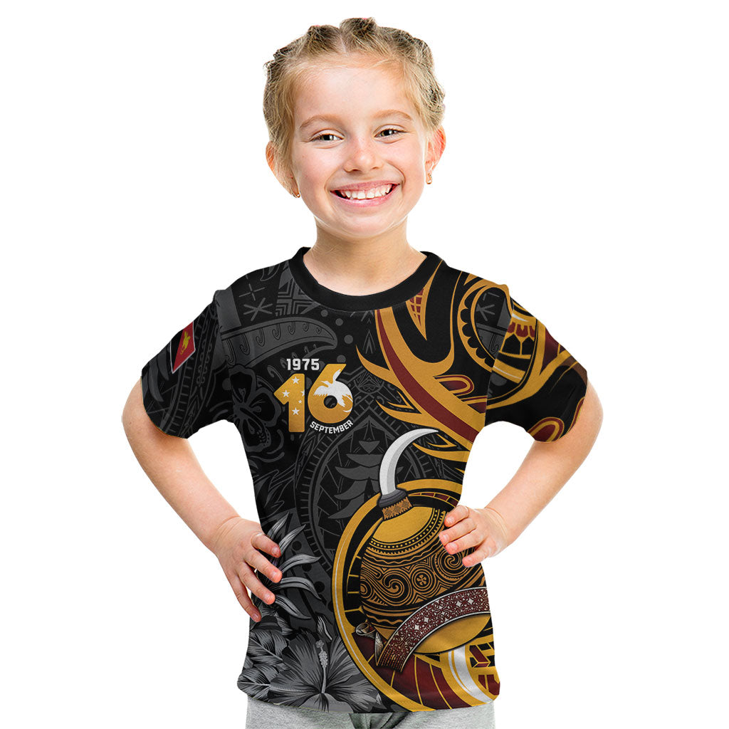 Personalised Papua New Guinea Kid T Shirt Happy Independence Day LT05 Black - Polynesian Pride