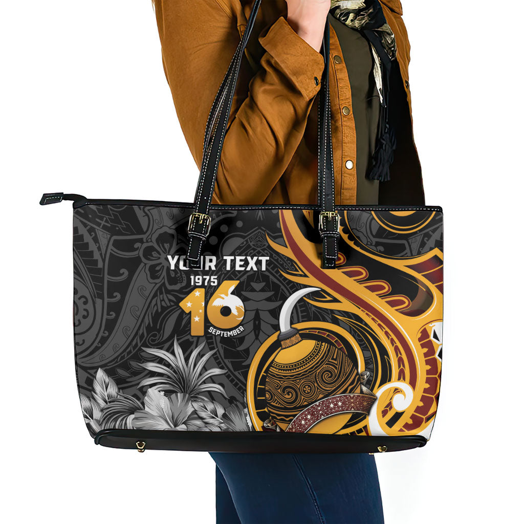 Personalised Papua New Guinea Leather Tote Bag Happy Independence Day LT05 - Polynesian Pride