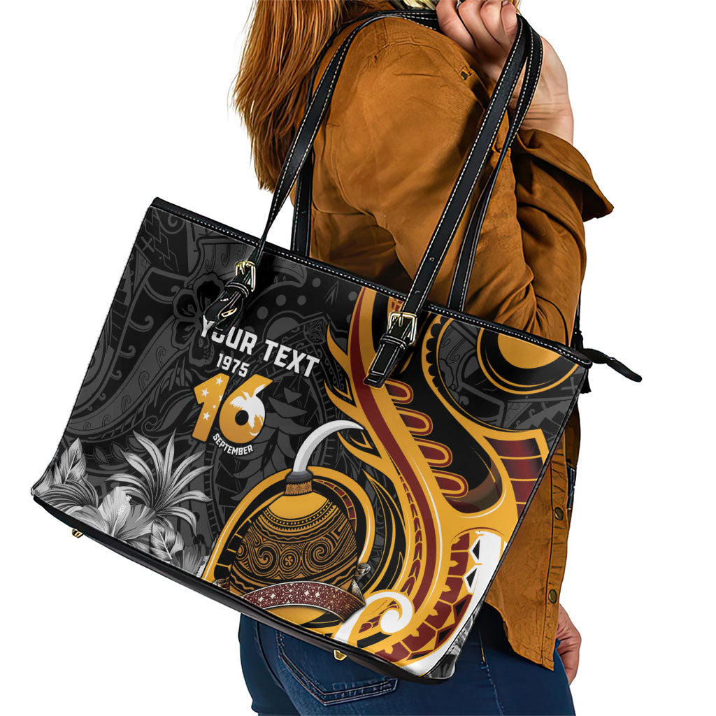 Personalised Papua New Guinea Leather Tote Bag Happy Independence Day LT05 - Polynesian Pride