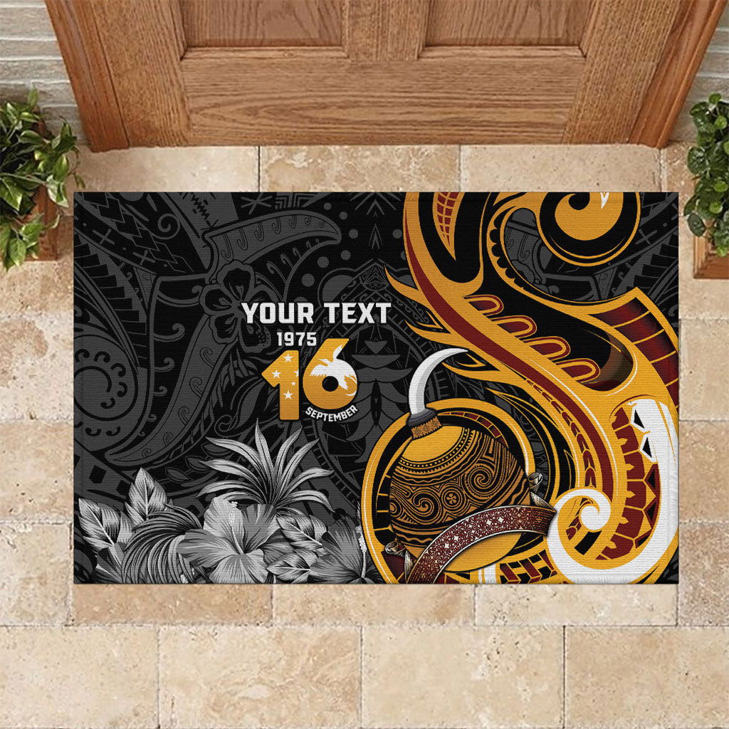 Personalised Papua New Guinea Rubber Doormat Happy Independence Day LT05 Black - Polynesian Pride