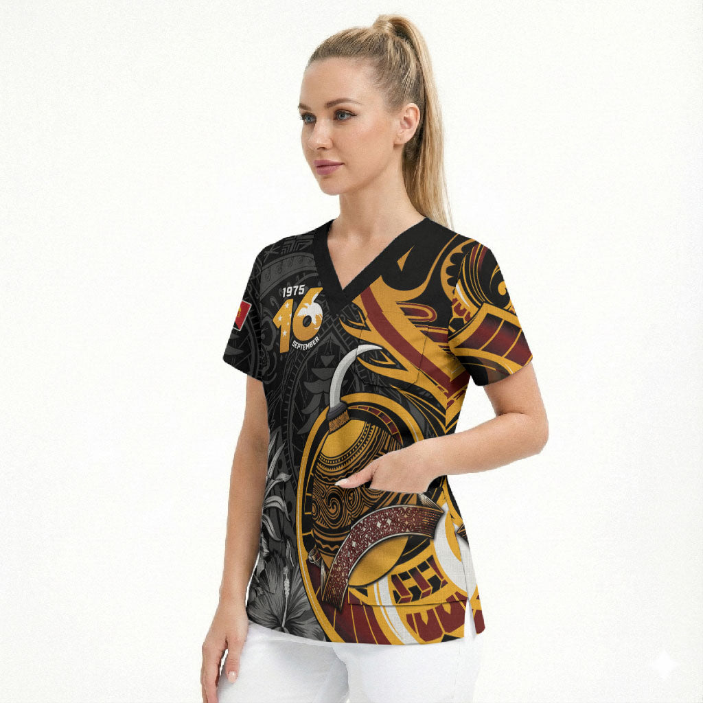 Personalised Papua New Guinea Scrub Top Happy Independence Day LT05 - Polynesian Pride