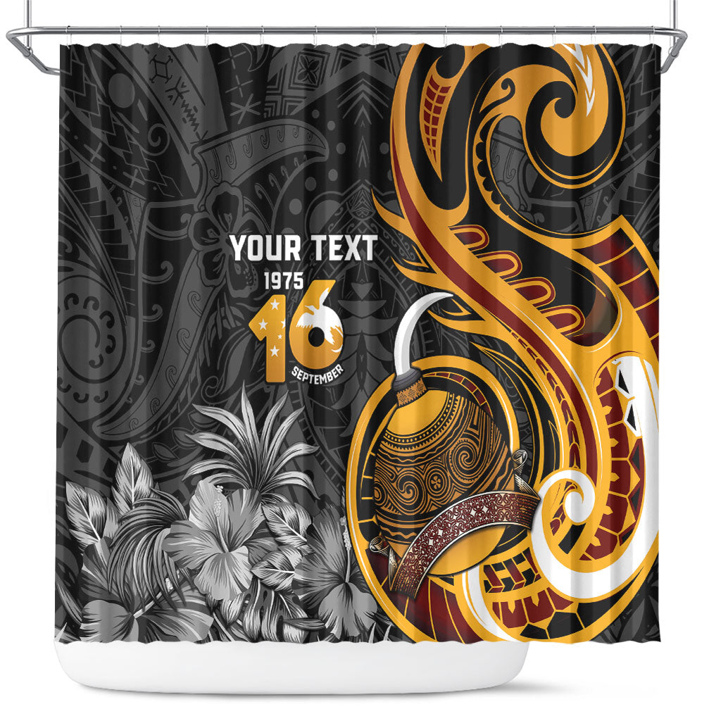 Personalised Papua New Guinea Shower Curtain Happy Independence Day LT05 Black - Polynesian Pride