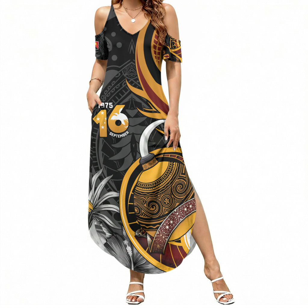 Personalised Papua New Guinea Summer Maxi Dress Happy Independence Day LT05 Women Black - Polynesian Pride