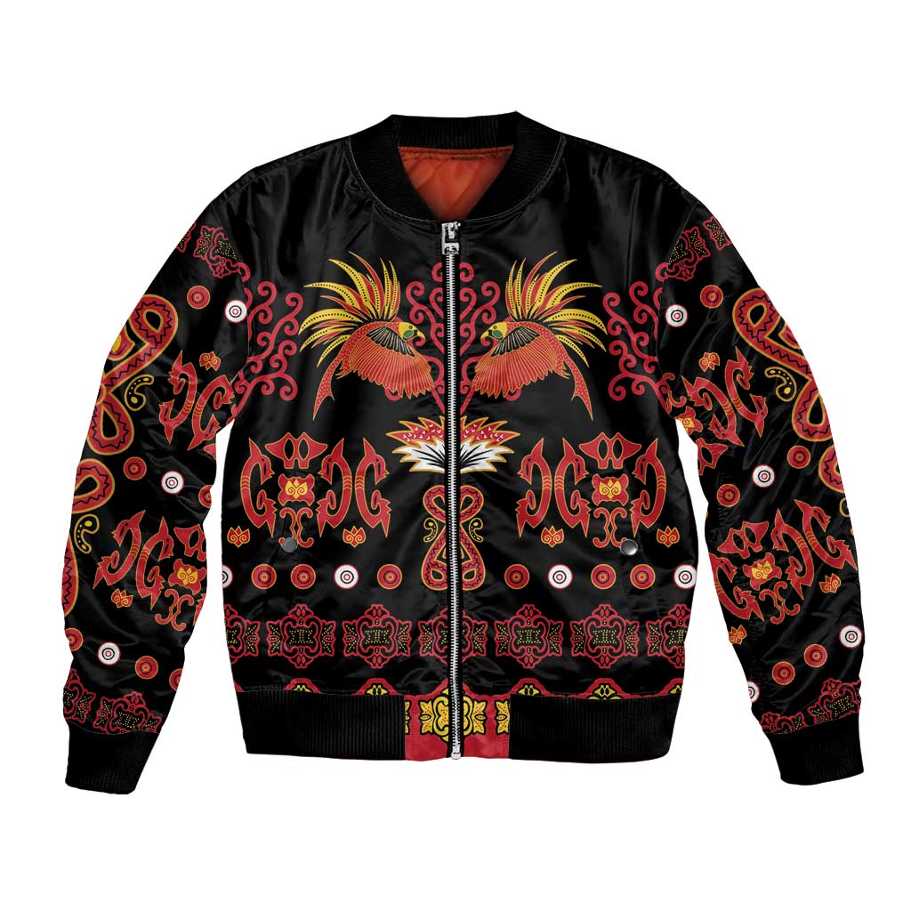 Papua Batik Motif Bomber Jacket Papua Spirit Black Version LT05 Unisex Black - Polynesian Pride