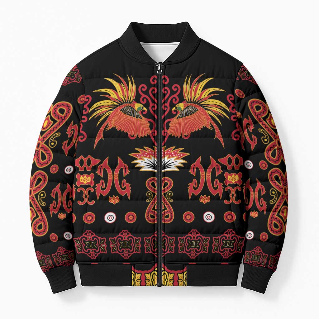 Papua Batik Motif Bomber Puffer Jacket Papua Spirit Black Version LT05 Unisex Black - Polynesian Pride