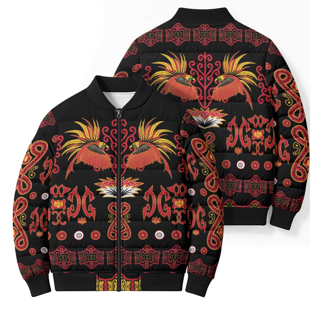 Papua Batik Motif Bomber Puffer Jacket Papua Spirit Black Version LT05 - Polynesian Pride