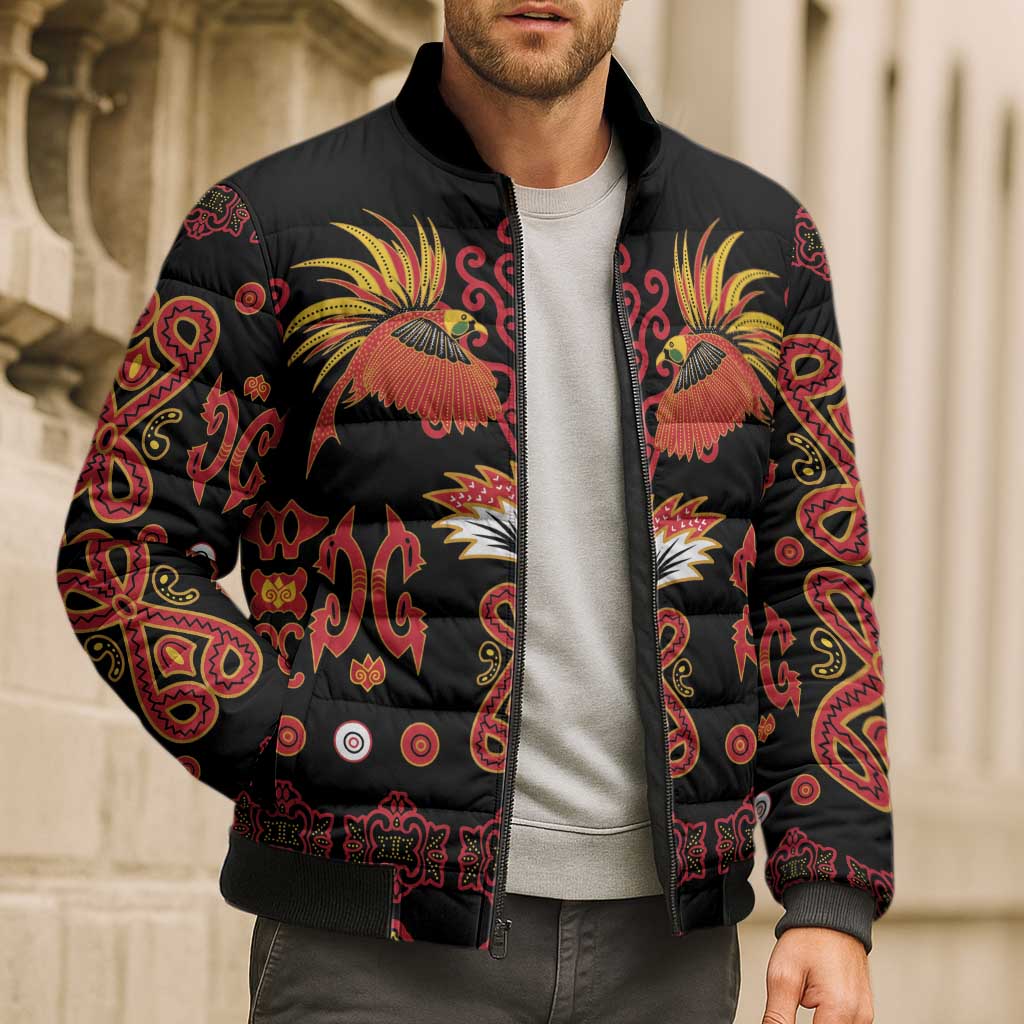 Papua Batik Motif Bomber Puffer Jacket Papua Spirit Black Version LT05 - Polynesian Pride