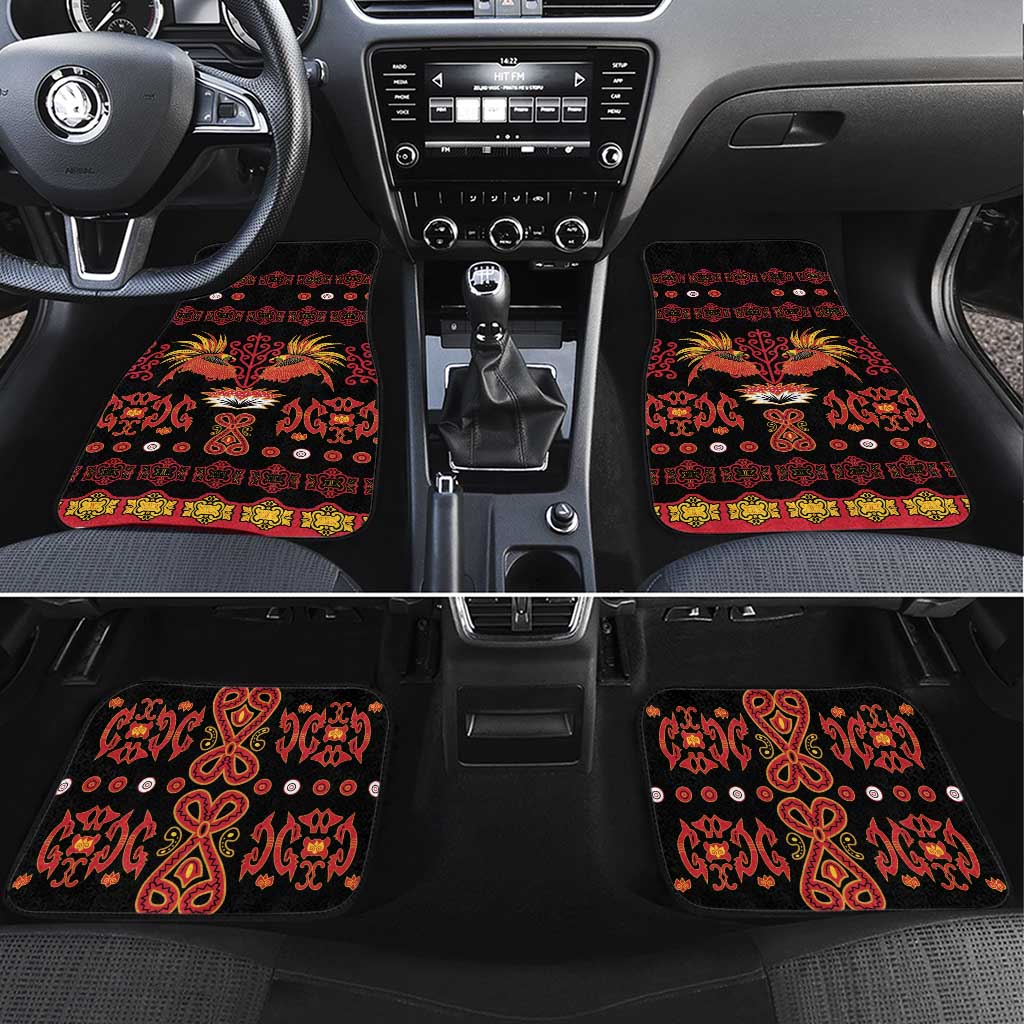 Papua Batik Motif Car Mats Papua Spirit Black Version LT05 Set 4pcs Black - Polynesian Pride