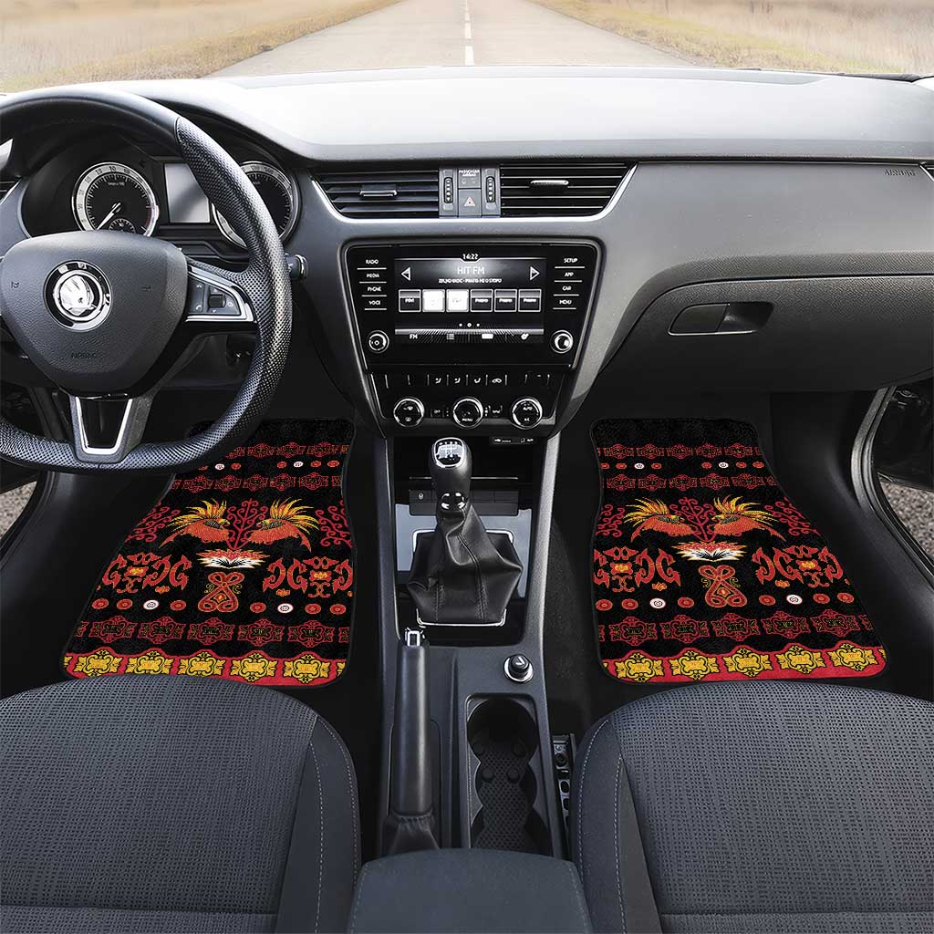 Papua Batik Motif Car Mats Papua Spirit Black Version LT05 Set 2pcs - Front Black - Polynesian Pride