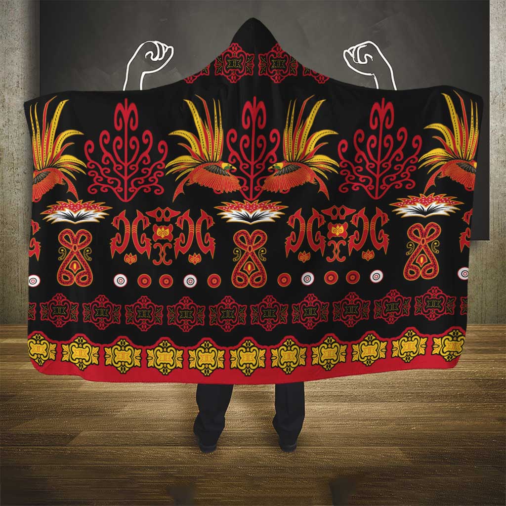 Papua Batik Motif Hooded Blanket Papua Spirit Black Version LT05 - Polynesian Pride
