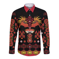Papua Batik Motif Long Sleeve Button Shirt Papua Spirit Black Version LT05 Unisex Black - Polynesian Pride