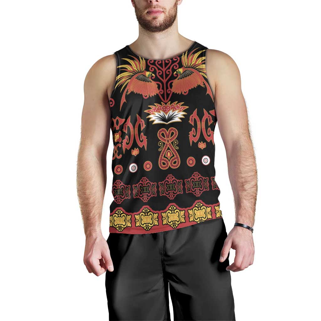 Papua Batik Motif Men Tank Top Papua Spirit Black Version LT05 - Polynesian Pride