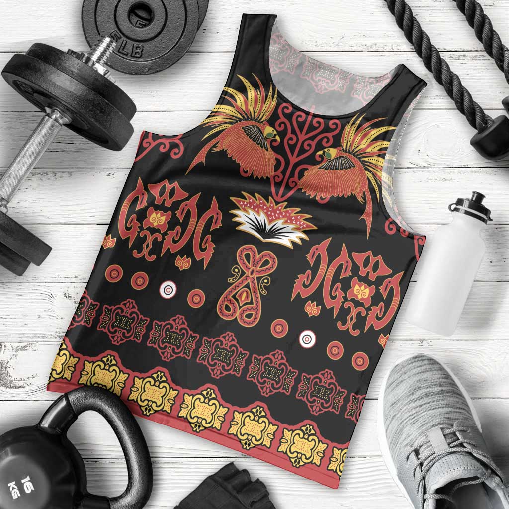 Papua Batik Motif Men Tank Top Papua Spirit Black Version LT05 - Polynesian Pride