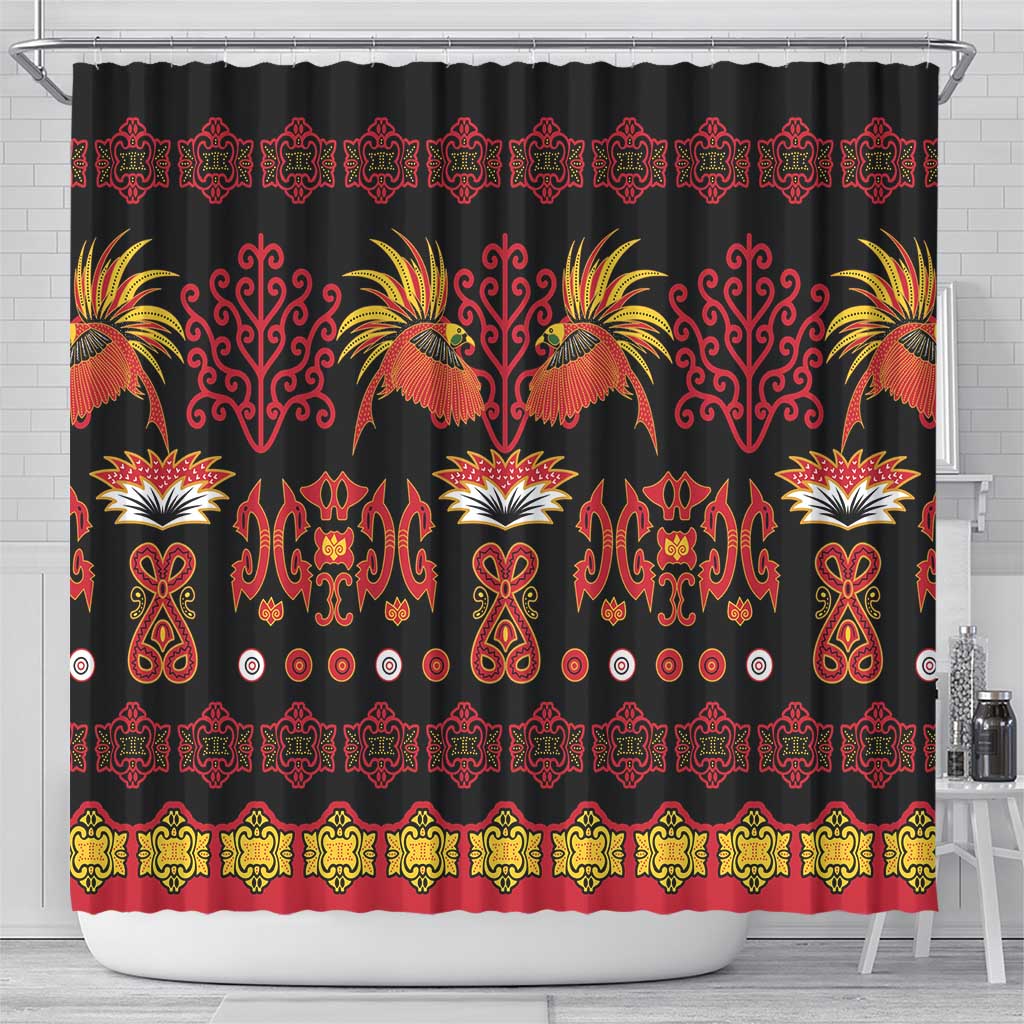 Papua Batik Motif Shower Curtain Papua Spirit Black Version LT05 - Polynesian Pride