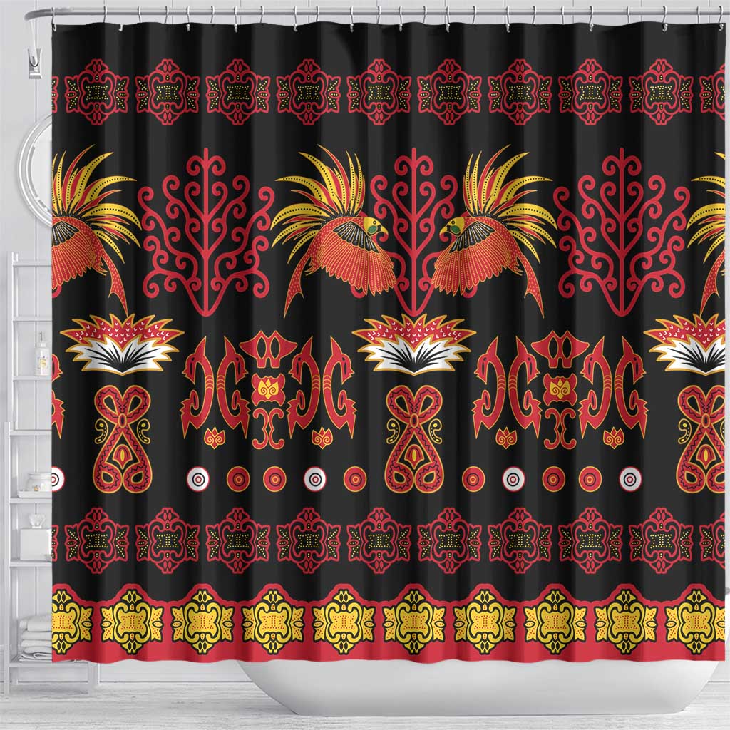 Papua Batik Motif Shower Curtain Papua Spirit Black Version LT05 - Polynesian Pride