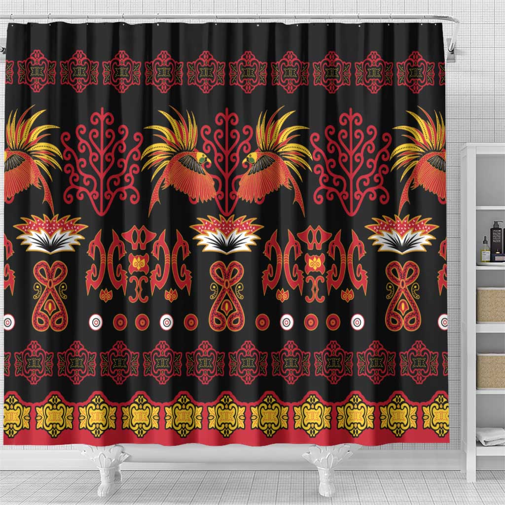 Papua Batik Motif Shower Curtain Papua Spirit Black Version LT05 - Polynesian Pride
