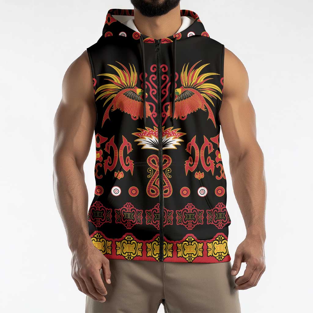 Papua Batik Motif Sleeveless Zip Hoodie Papua Spirit Black Version LT05 - Polynesian Pride
