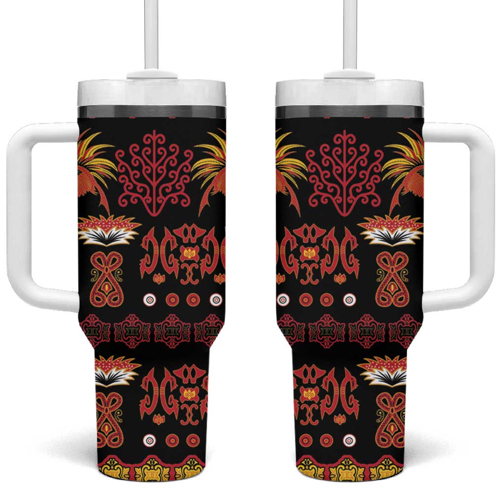 Papua Batik Motif Tumbler With Handle Papua Spirit Black Version LT05 One Size: 40 oz Black - Polynesian Pride