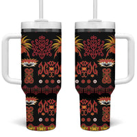 Papua Batik Motif Tumbler With Handle Papua Spirit Black Version LT05 One Size: 40 oz Black - Polynesian Pride