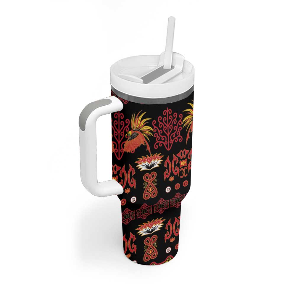Papua Batik Motif Tumbler With Handle Papua Spirit Black Version LT05 - Polynesian Pride