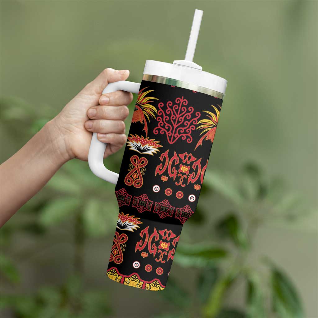 Papua Batik Motif Tumbler With Handle Papua Spirit Black Version LT05 - Polynesian Pride