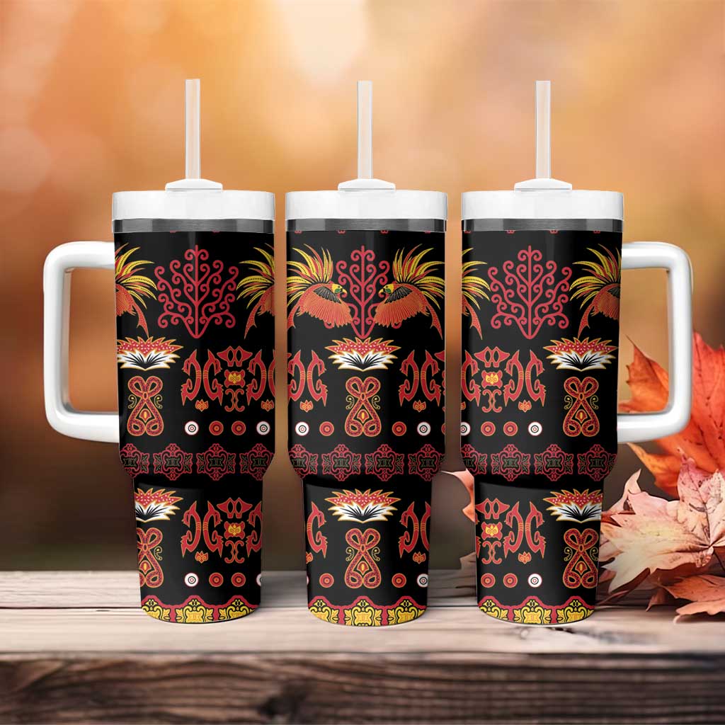 Papua Batik Motif Tumbler With Handle Papua Spirit Black Version LT05 - Polynesian Pride
