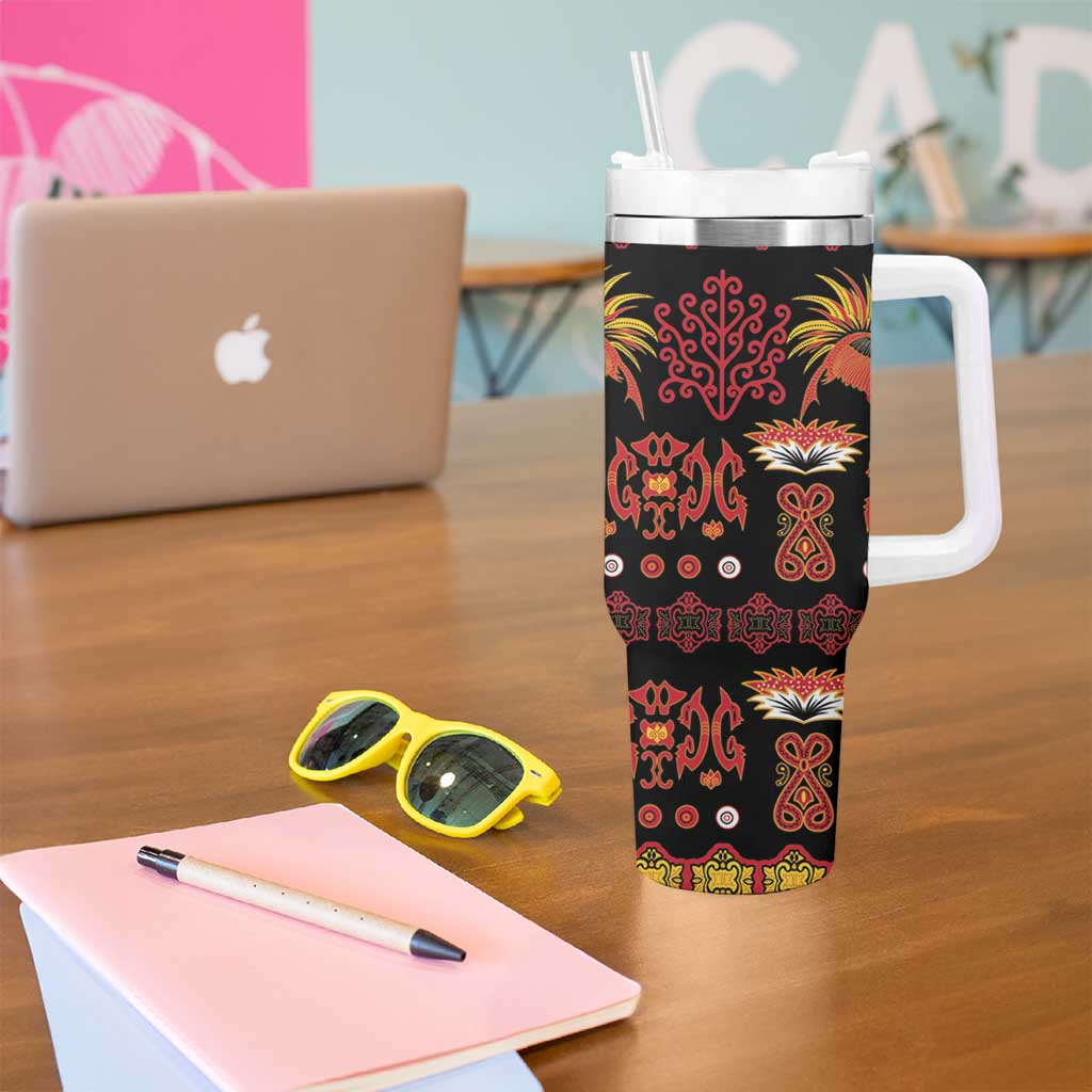Papua Batik Motif Tumbler With Handle Papua Spirit Black Version LT05 - Polynesian Pride