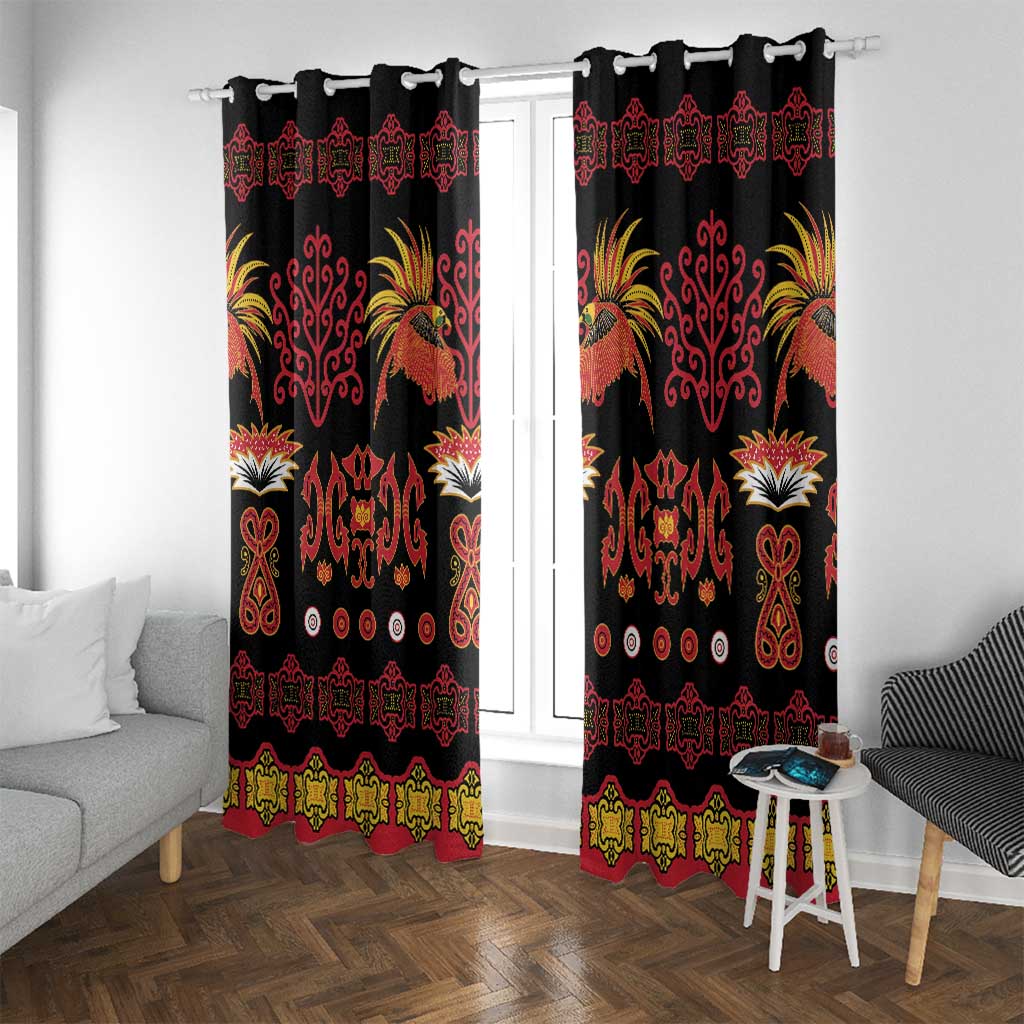 Papua Batik Motif Window Curtain Papua Spirit Black Version LT05 With Grommets Black - Polynesian Pride