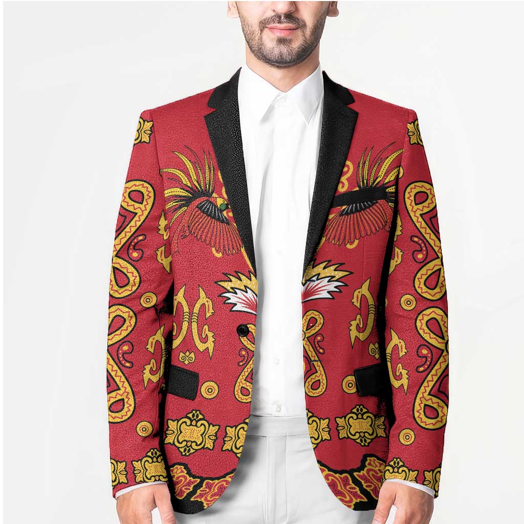 Papua Batik Motif Blazer Papua Spirit Red Version LT05 - Polynesian Pride