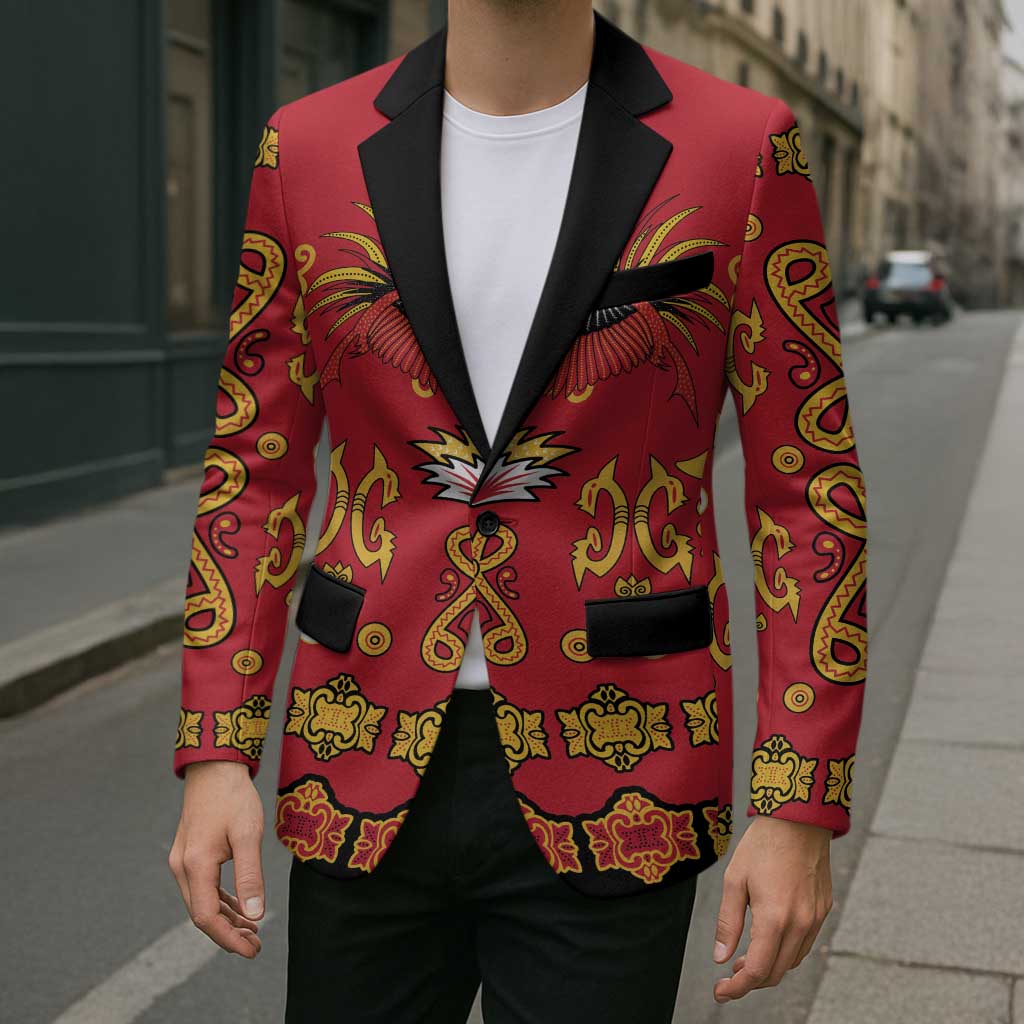 Papua Batik Motif Blazer Papua Spirit Red Version LT05 - Polynesian Pride