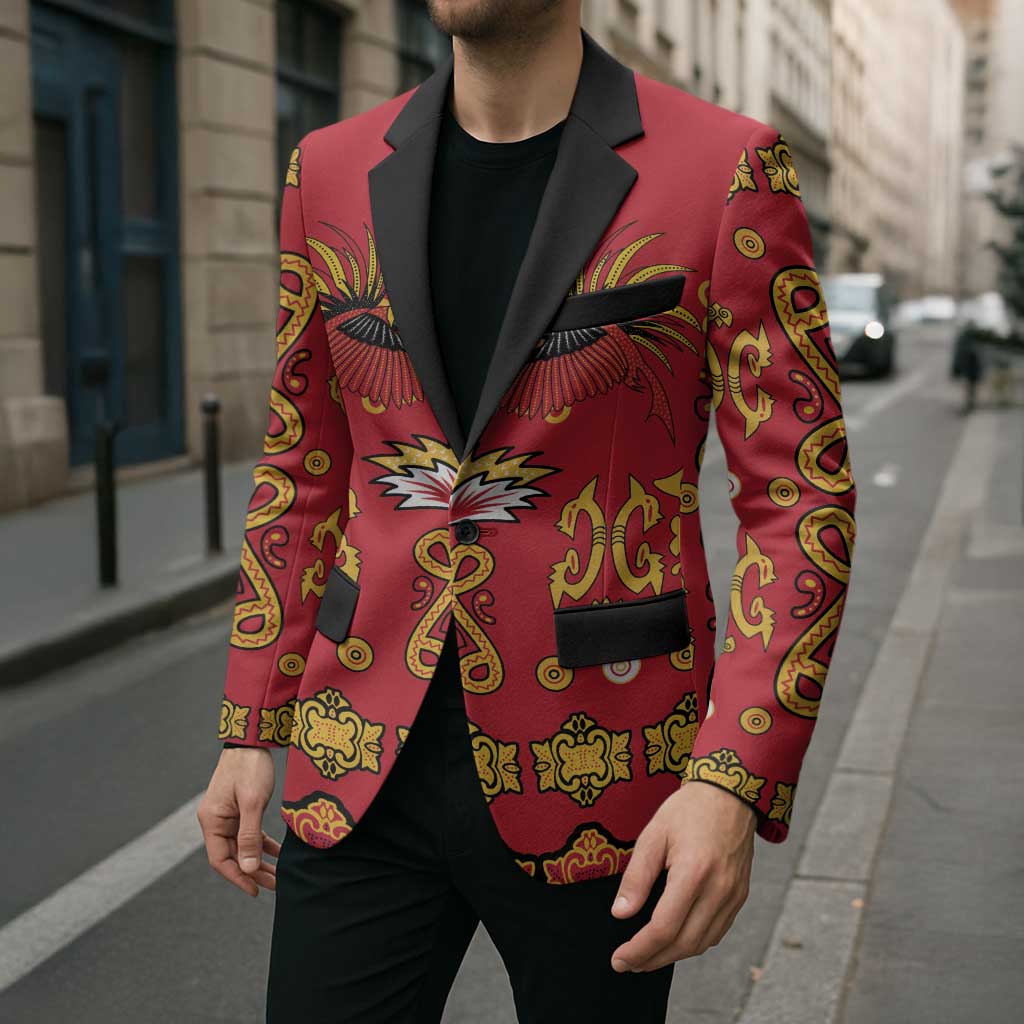 Papua Batik Motif Blazer Papua Spirit Red Version LT05 - Polynesian Pride