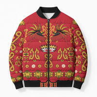 Papua Batik Motif Bomber Puffer Jacket Papua Spirit Red Version LT05 Unisex Red - Polynesian Pride