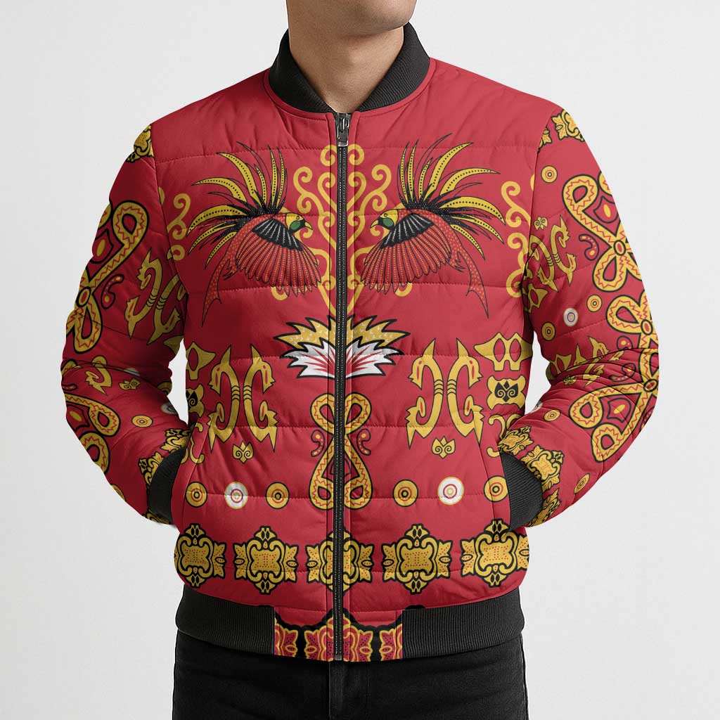 Papua Batik Motif Bomber Puffer Jacket Papua Spirit Red Version LT05 - Polynesian Pride
