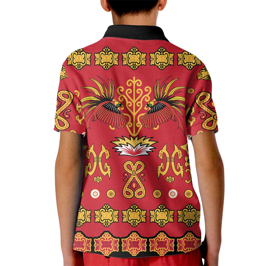 Papua Batik Motif Kid Polo Shirt Papua Spirit Red Version LT05 - Polynesian Pride