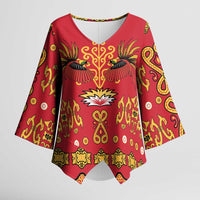 Papua Batik Motif Kimono Sleeve Blouse Papua Spirit Red Version LT05 Female Red - Polynesian Pride